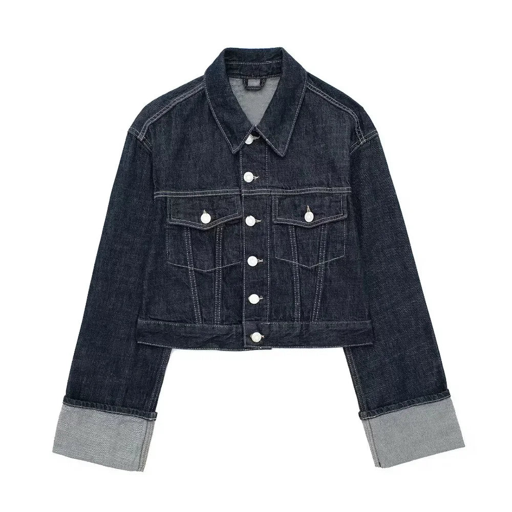 Vintage Blue Denim Jacket – Single Breasted Casual Chic