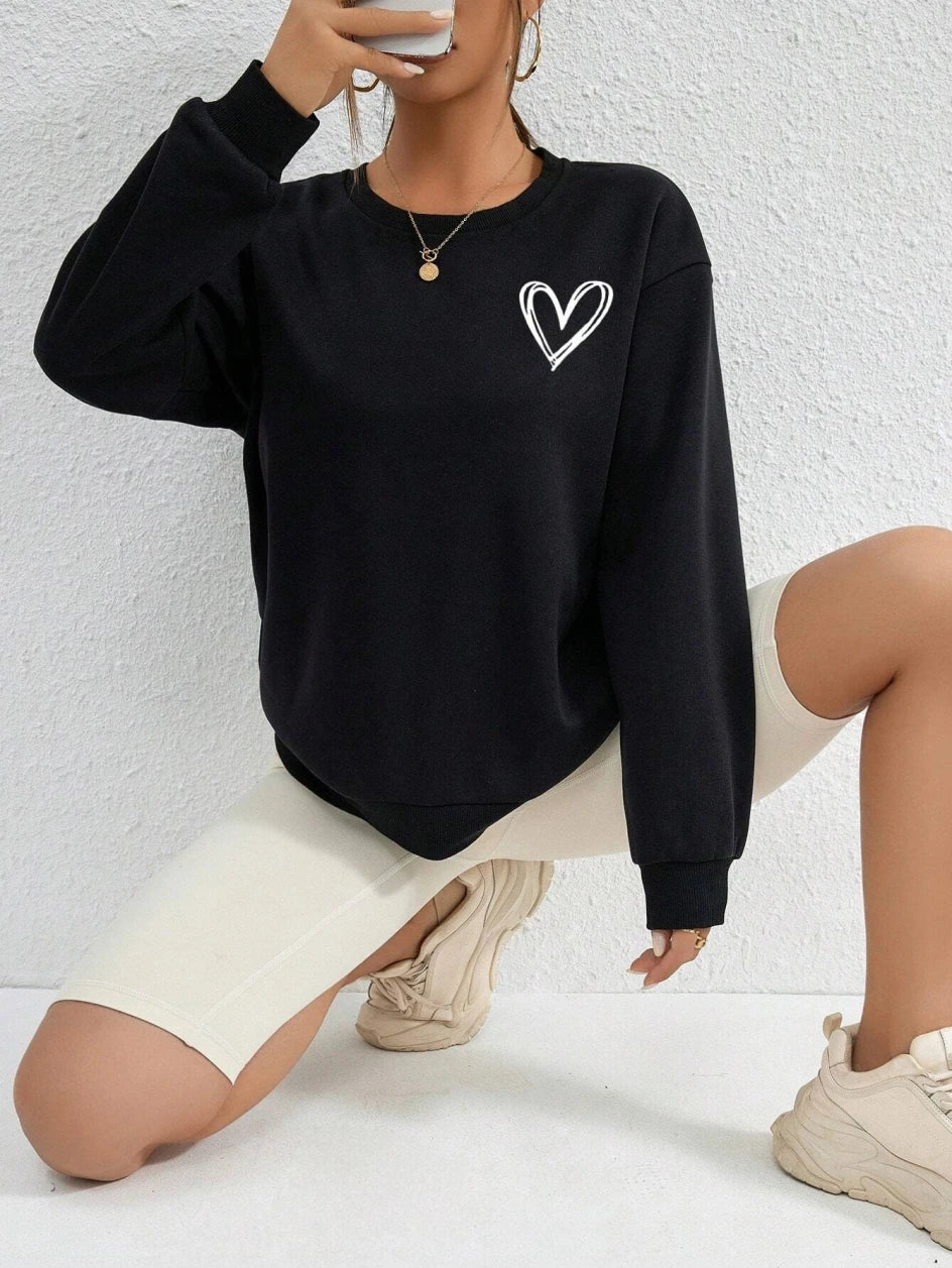 Heart Pattern Fleece Crewneck