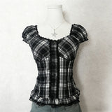 Y2K Gothic Aesthetic Top Square Neck Women's Retro Harajuku Fashion Casual Fairy Style Sweet and Cute Emotional Girl