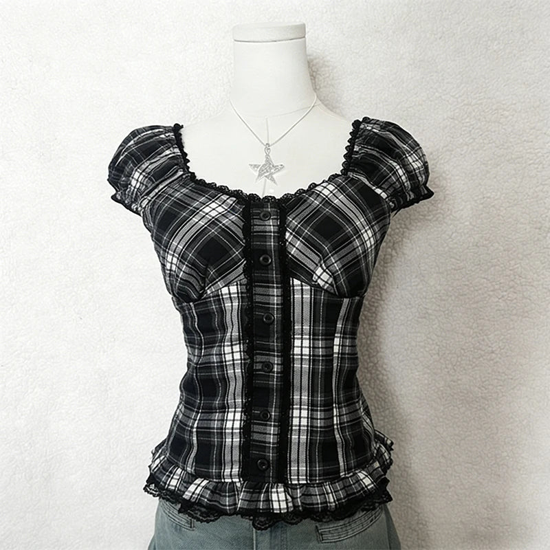 Y2K Gothic Aesthetic Top Square Neck Women's Retro Harajuku Fashion Casual Fairy Style Sweet and Cute Emotional Girl