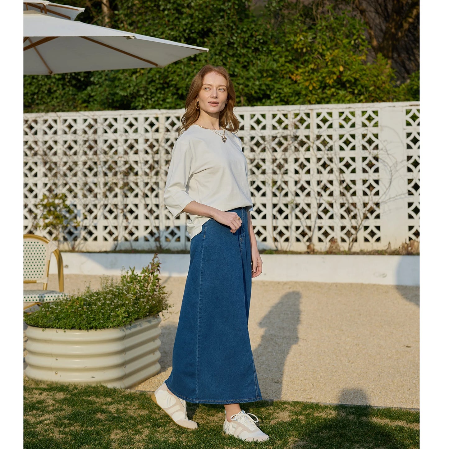 Women's Cotton Denim Midi Skirt | Spring 2026