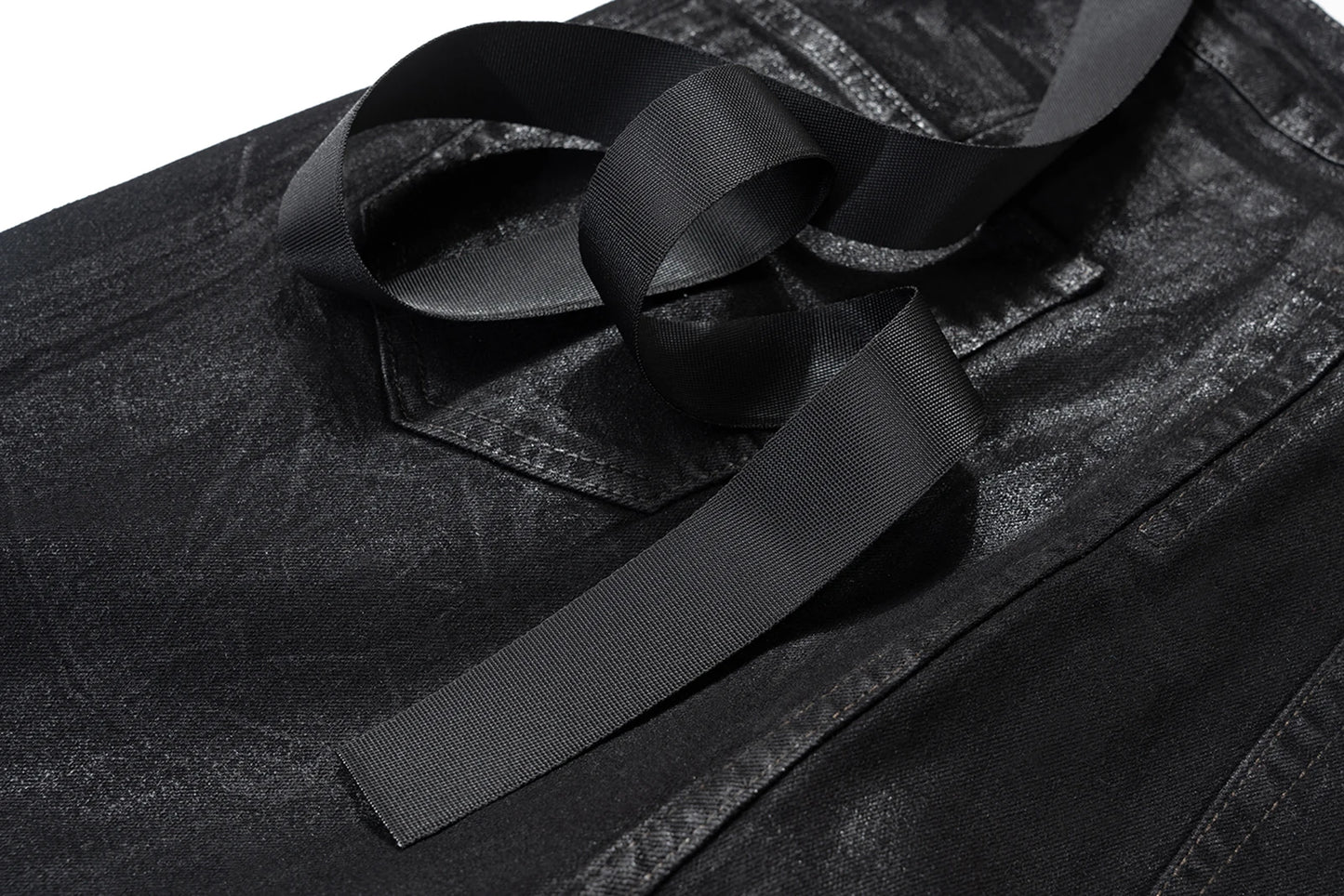 Black Waxed Leather Stretch Flare Jeans