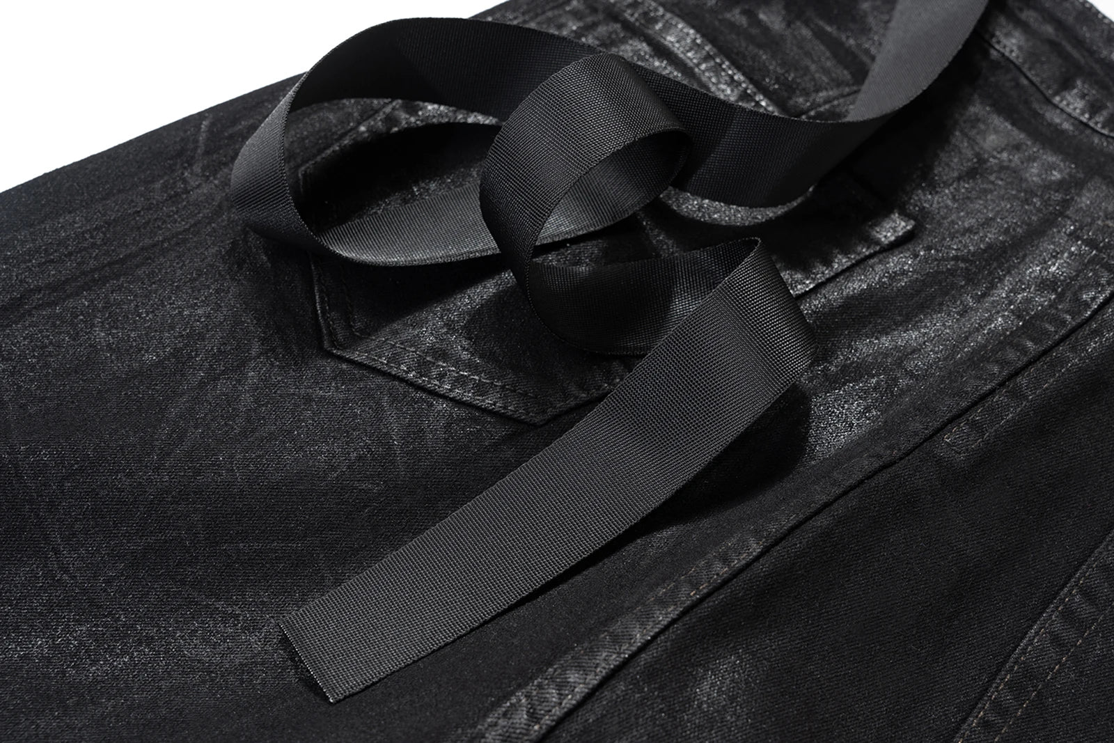 Black Waxed Leather Stretch Flare Jeans