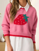Cherry Patterned Oversized Pullover