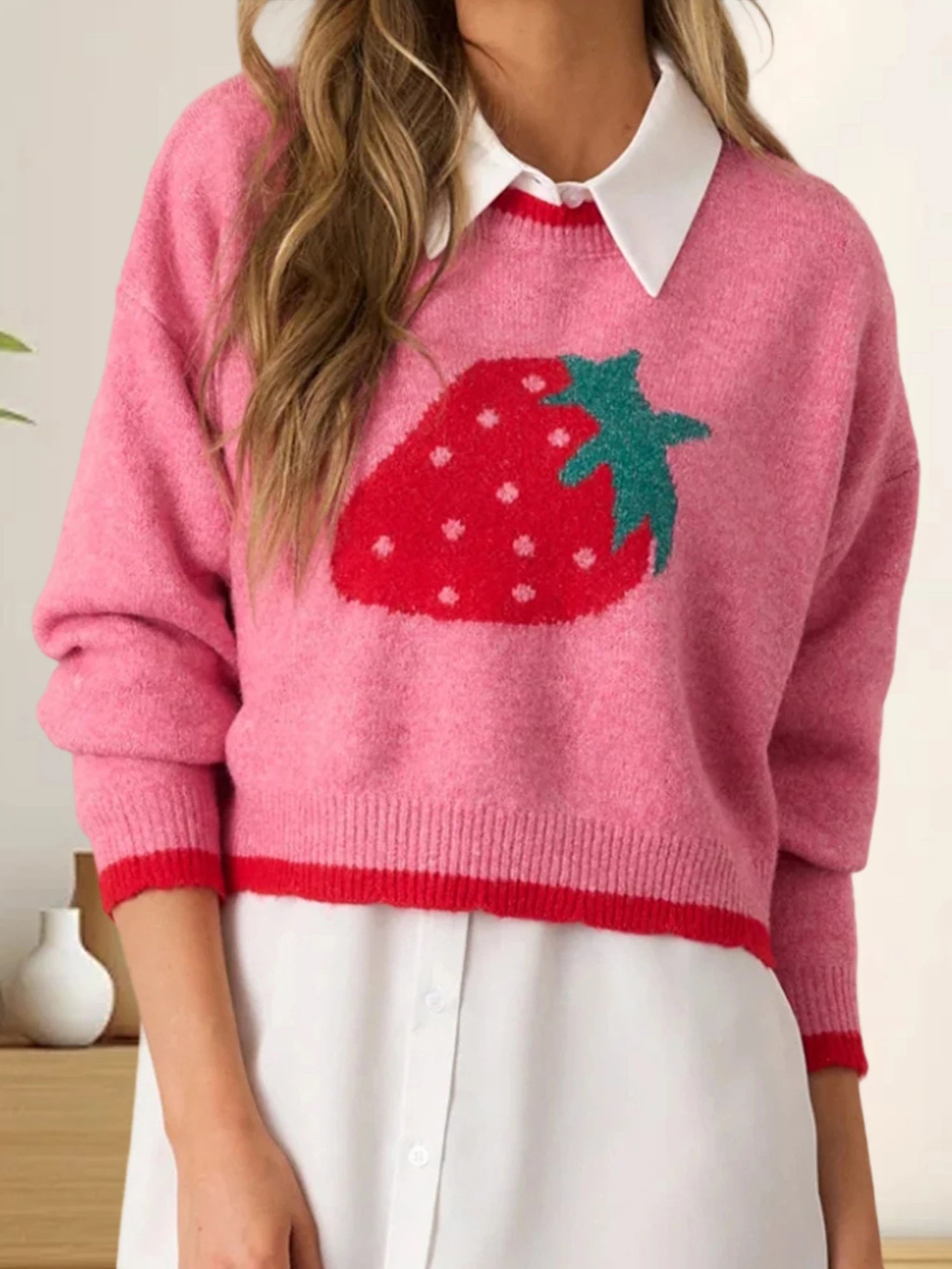Cherry Patterned Oversized Pullover
