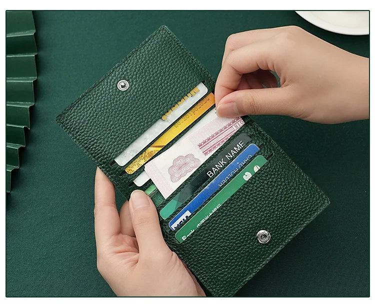 Ultra Thin Genuine Leather Card Holder 8 Slots Mini Wallet Slim Credit Card Case for Men Women