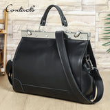 CONTACT'S Genuine Leather Top Handle Bags for Women Sling Shoulder Bags Tote Bag Handbags Metal Frame Female Bags Office Ladies
