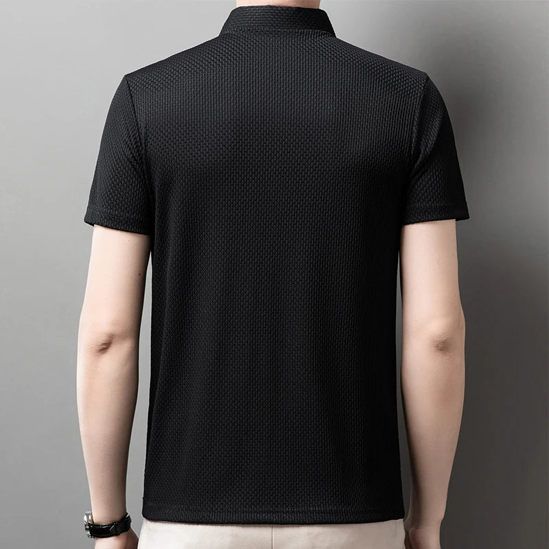 Men's Textured Knit Polo – Breathable Business Casual