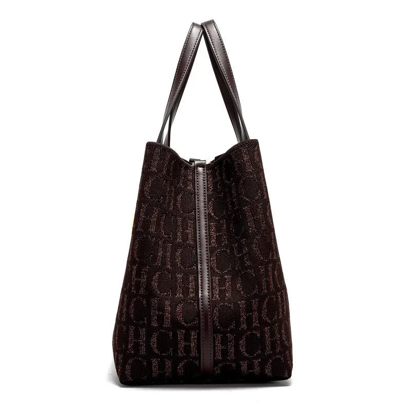 CH Women's Handbag Large Capacity Women's Simple Daily Commute Versatile Solid Color Letter Printed Design Shoulder Bag