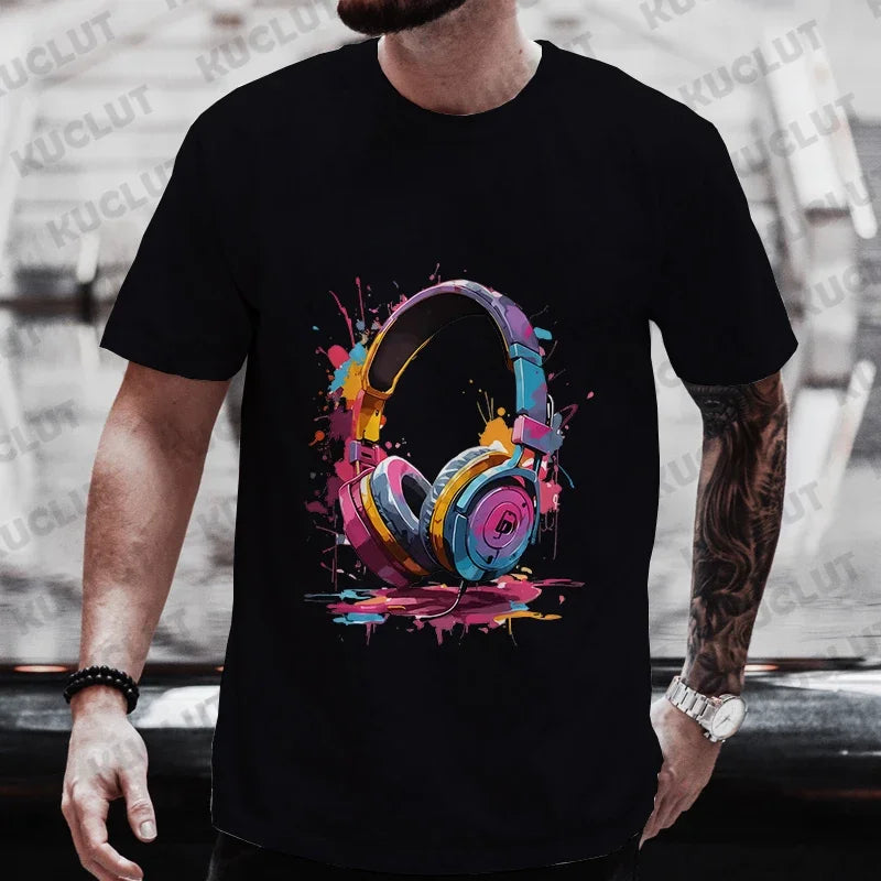 Men’s Hip Hop Melting Headset Graphic Oversized Tee