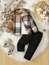 Baby Boy Autumn Striped Hoodie & Ripped Jeans 2-Piece Casual Set