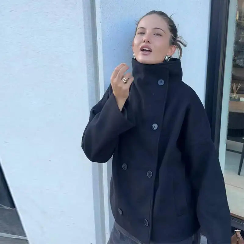 Urban Stand-Collar Woolen Coat