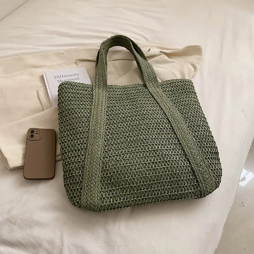 Woven Handbags Ladies Summer Woven Totes Bag with Tassel Women Shoulder Bag Large Capacity Fashion Straw Female Shopper Bag