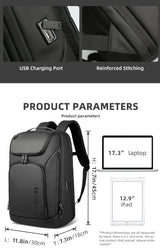 Heroic Knight Business Backpack for Men Waterproof Travel 17.3" Laptop Backpack  High Capacity Multifunctional Pack USB Charging