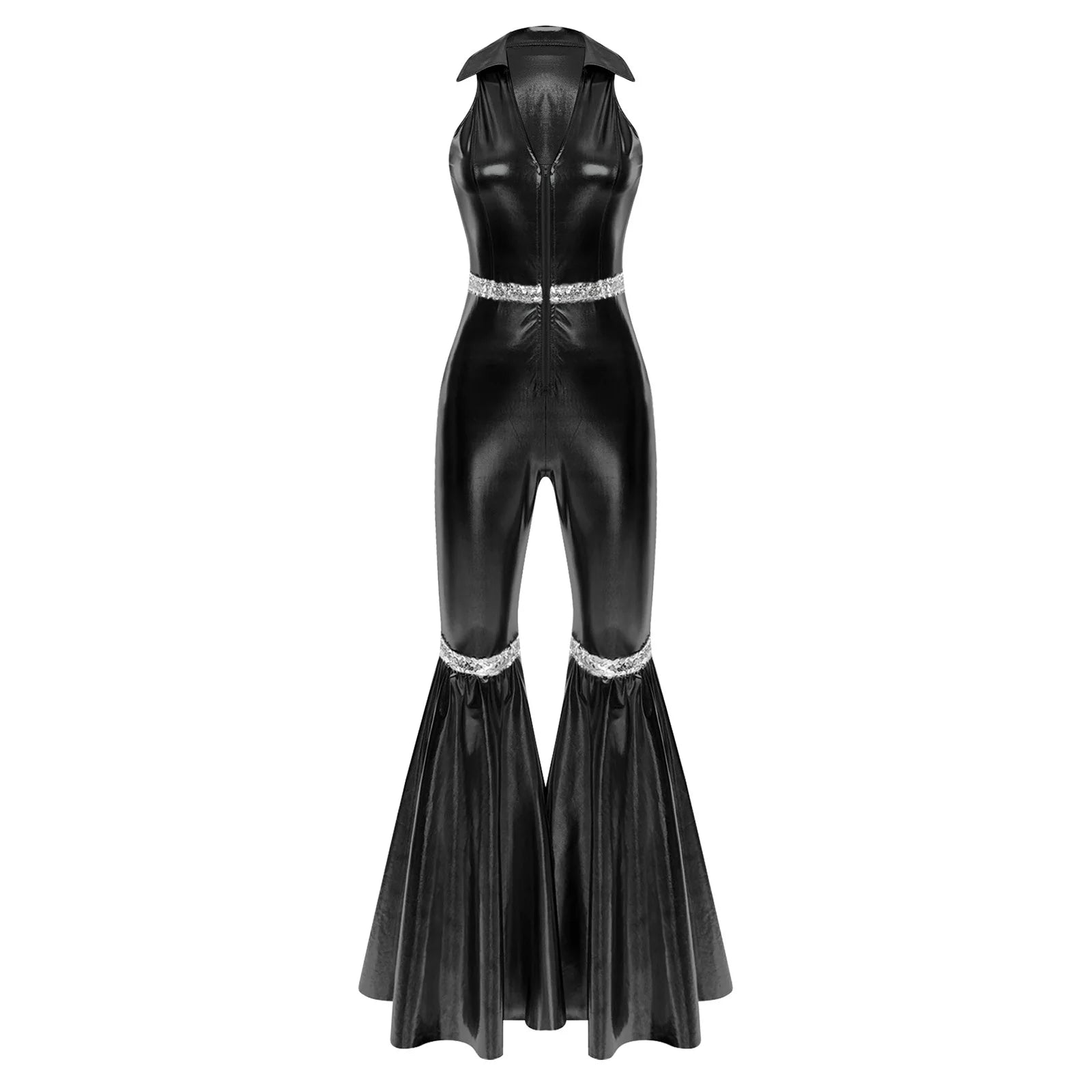 Women's 70s Disco Sequin Jumpsuit – Retro Bell-Bottom