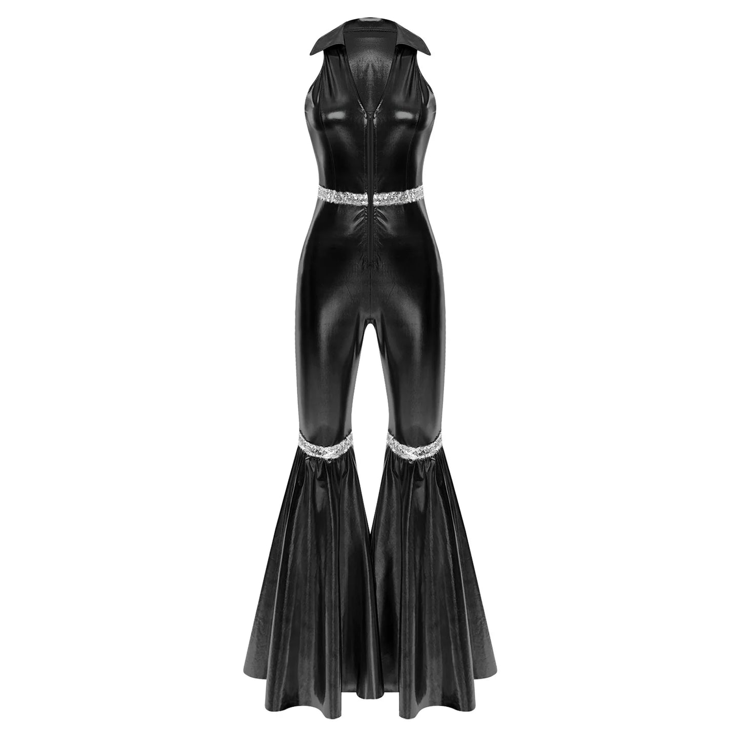 Women's 70s Disco Sequin Jumpsuit – Retro Bell-Bottom