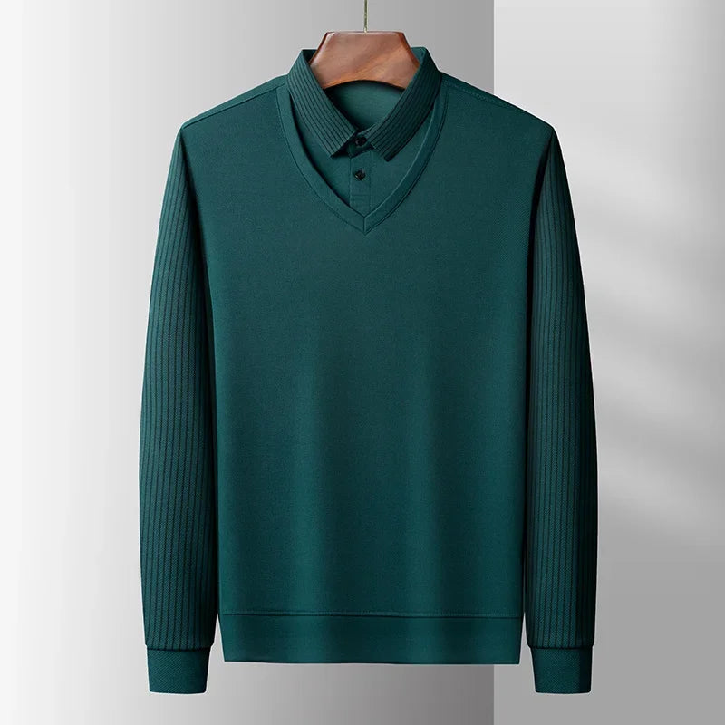 Men's Contrast Polo Shirt – Relaxed Long Sleeve Layered Look