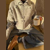 Vintage-Style Printed Knit Cardigan