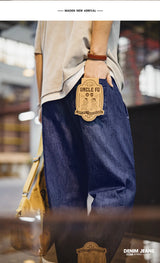 Maden Men's Vintage Denim Jeans Washed Blue Lightweight Baggy Straight Wide Leg Zipper Casual Spring Summer Pants