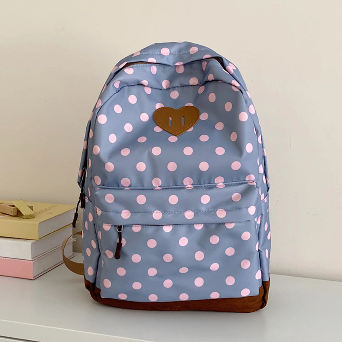 Women Nylon Polka Dot Cute Backpack Multiple Pockets Cute Playful Bookpack Travel Daypack Bag for Teens Girls College Commute