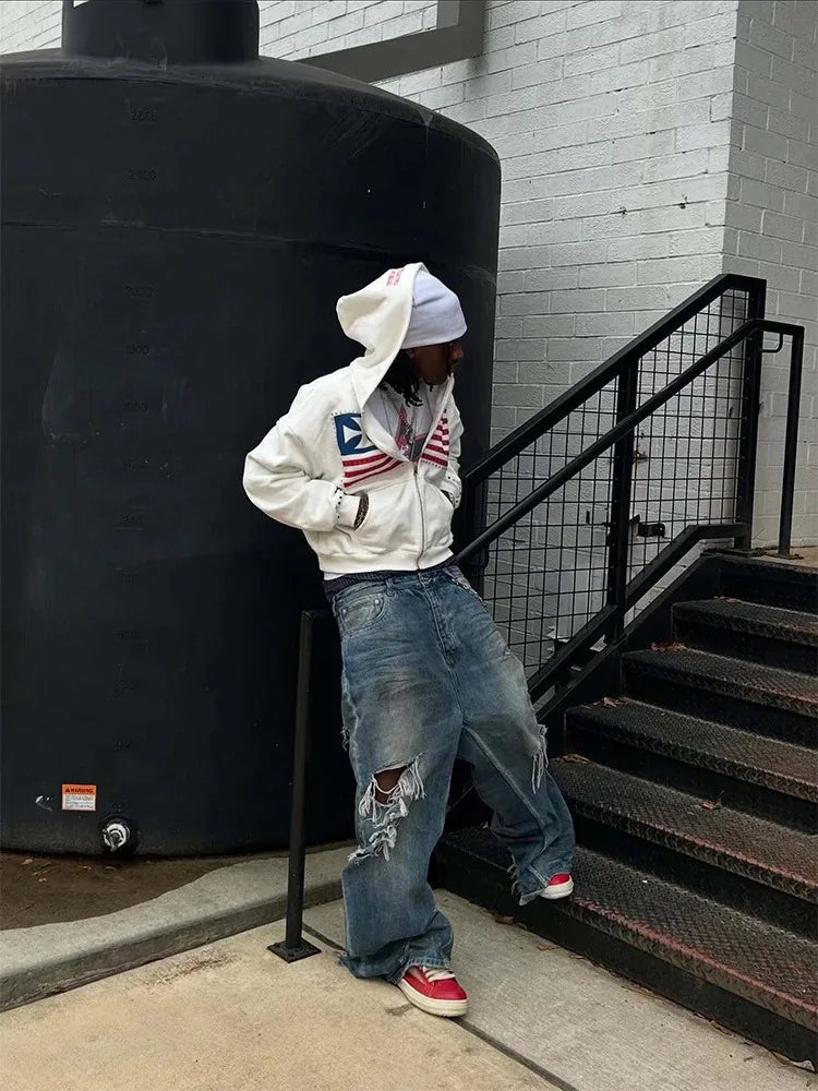 Men's Y2K Colorblock Zip-Up Hoodie