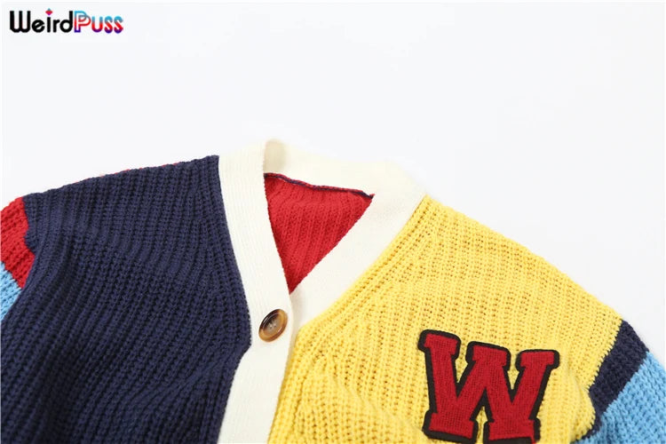Y2K Letter Print Patchwork Cardigan