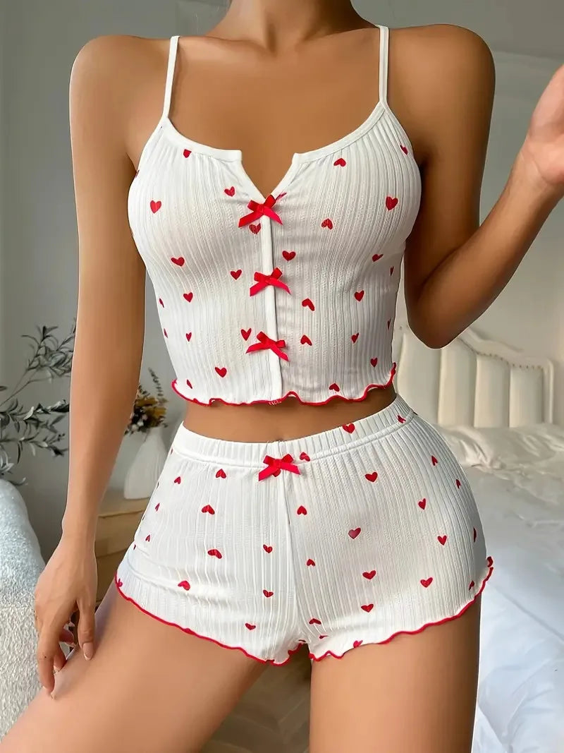 Heart Print Ribbed Lounge Set
