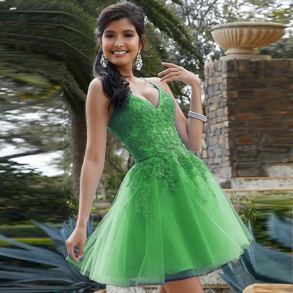 Customized Above Mini Skirt Spaghetti Straps Appliques Cocktail Sequins Backless Prom Party Gowns Homecoming Vestido De Fiesta