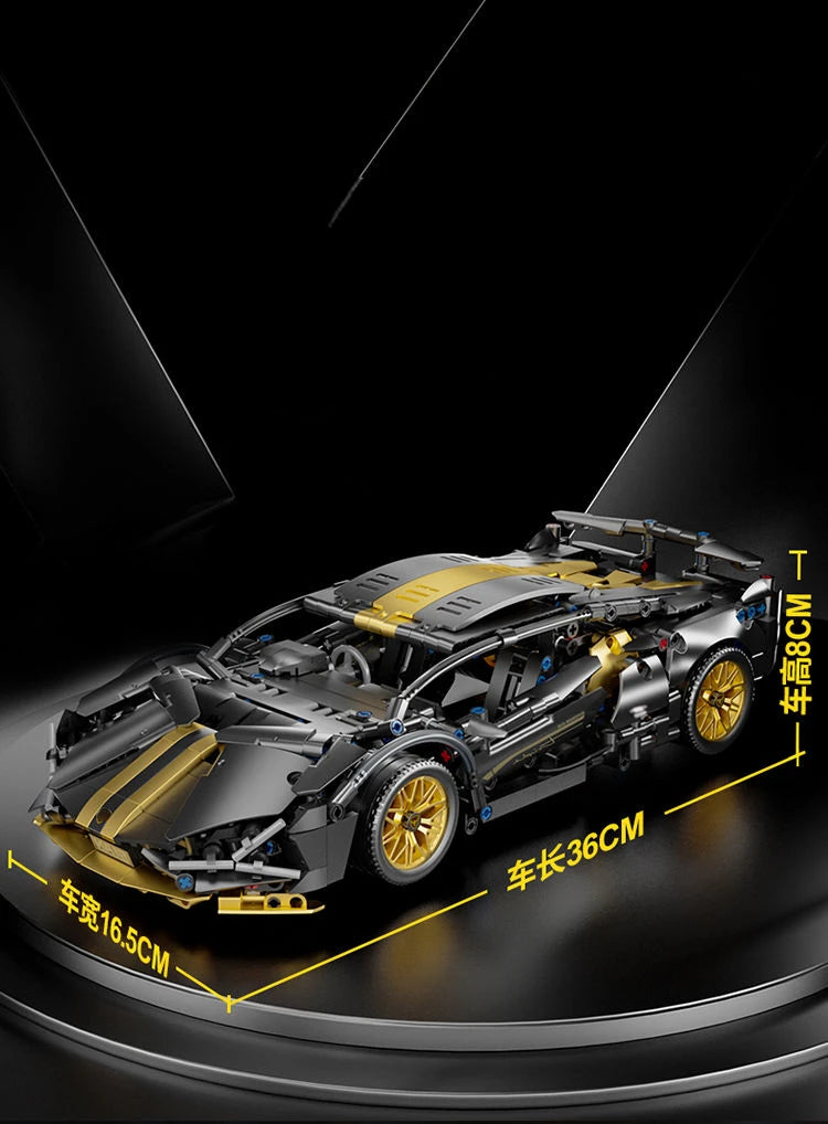 Technology 1:14 Black Supercar racing building blocks assembled brick car toy gift for boys birthday present