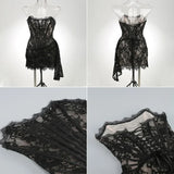Strapless Lace Mini Dress – Elegant Sheer Patchwork Slim Fit Evening Dress