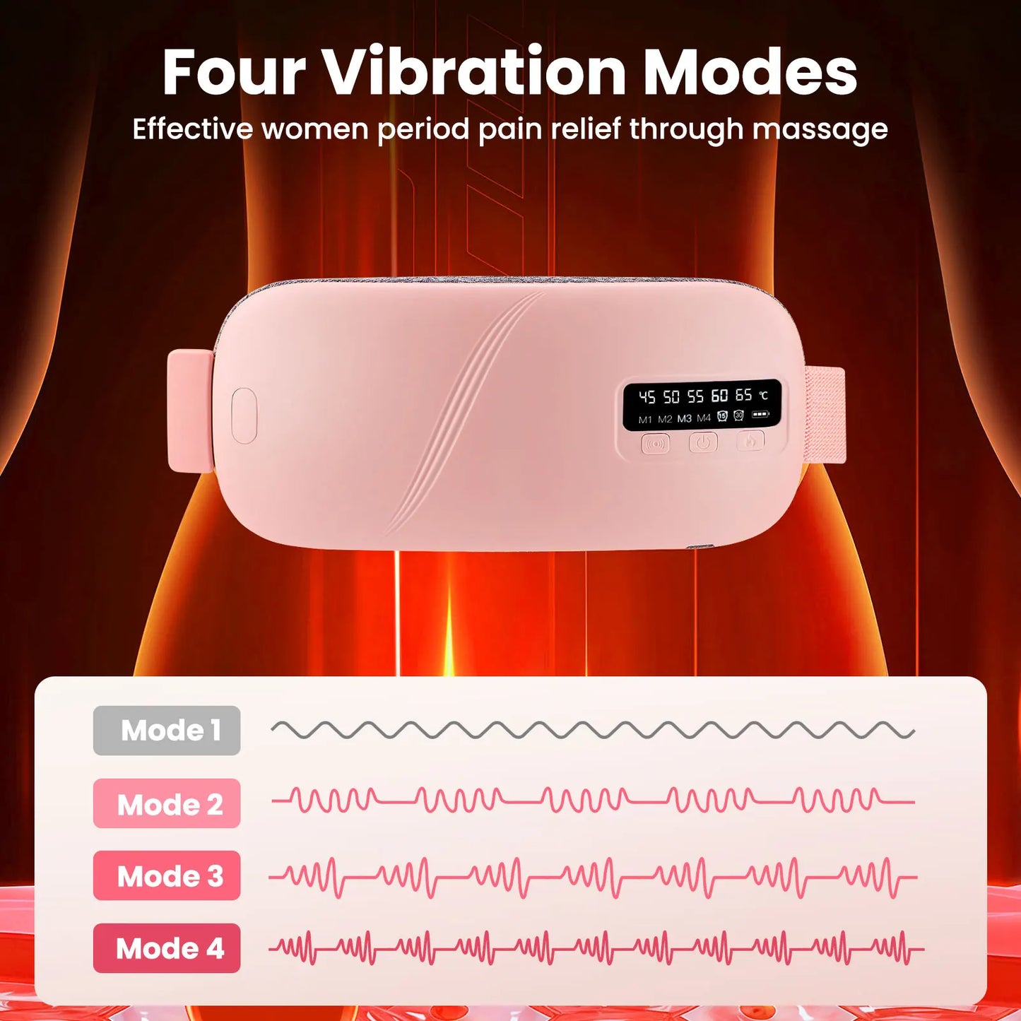 5-Mode Electric Heating & Vibration Waist Massage Belt – USA-Made Smart Menstrual Relief Pad for Period Cramps