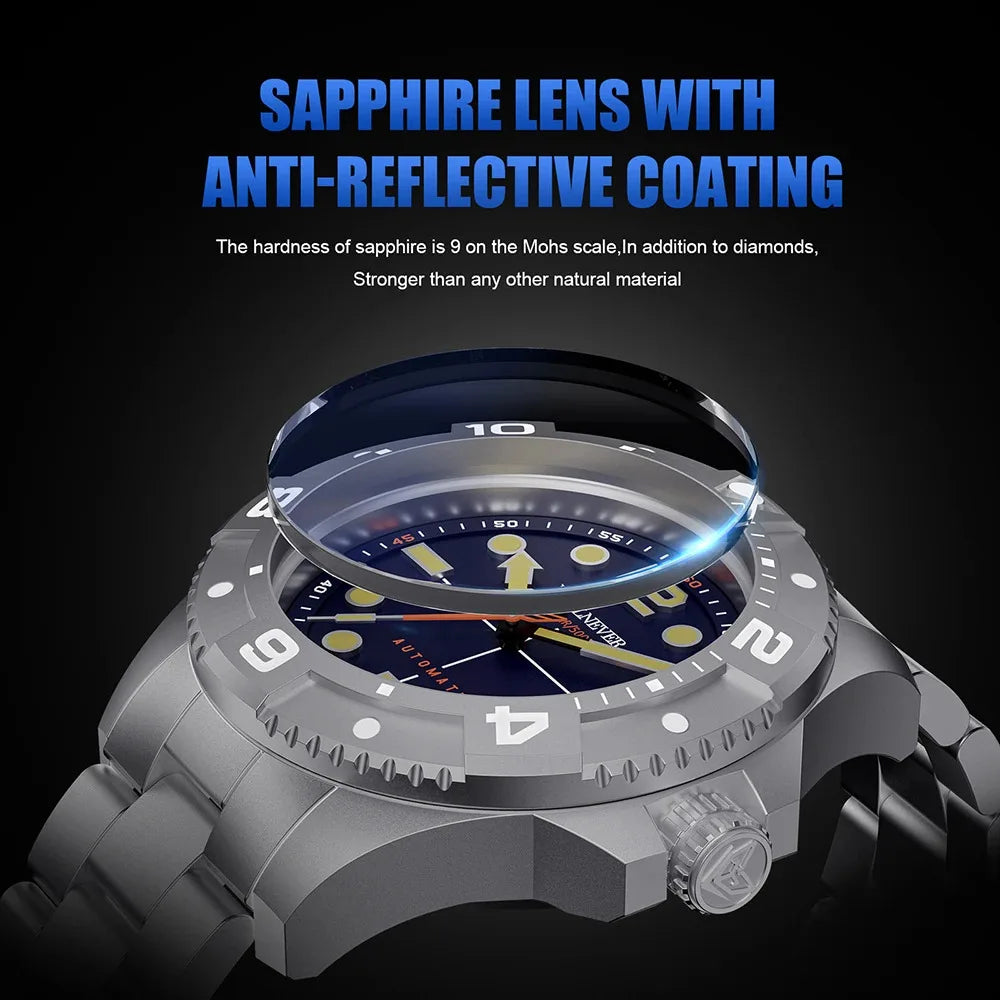 FeelNever Profession Casual Sports Mechanical Man Watch Stainless Steel Sapphire Crystal 50Bar Auto Date Wristwatch Reloj Hombre