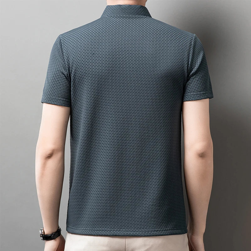 Men's Textured Knit Polo – Breathable Business Casual