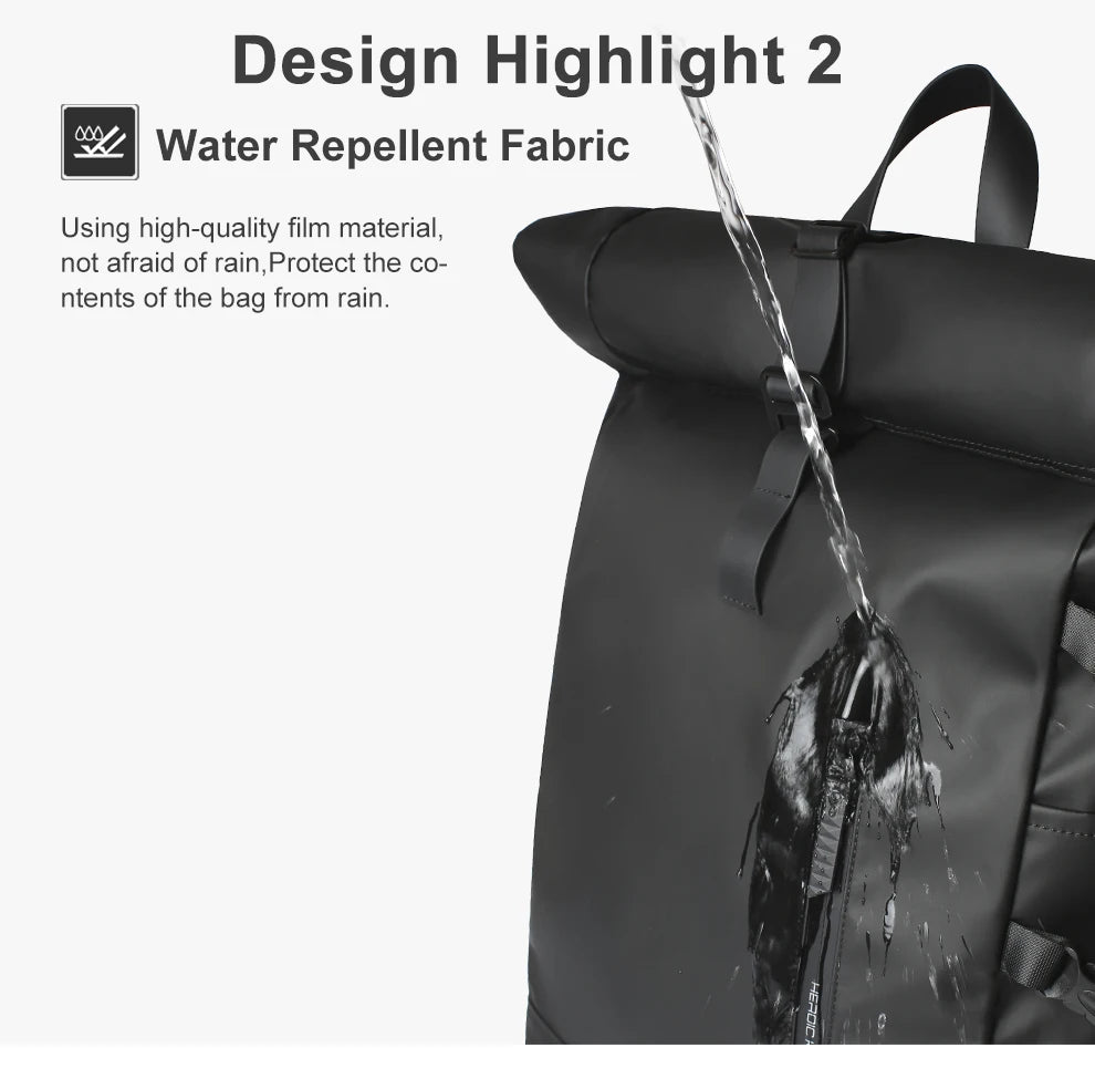 Heroic Knight Men's Backpack Waterproof Roll Top Backpack Women Travel Expandable USB Charging Large Capacity Laptop Bag Mochila
