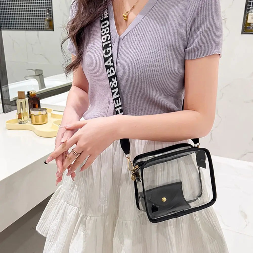 Transparent Crossbody Bag for Women Candy Color Letter Fashion Shoulder Bag PVC Transparent Jelly Bag Small Square Bag