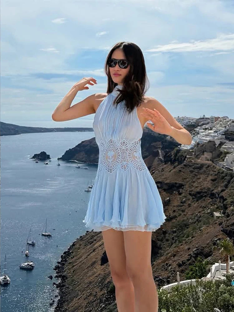 Women Floral Lace Sheer Layers Skirt Set Suspenders Ruffle Top High Waist Maxi Skirts 2026 Summer Beach Vacation Female Outfits