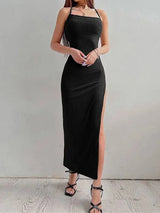 Women's Square-Neck Backless Sleeveless Ankle-Length Dress
