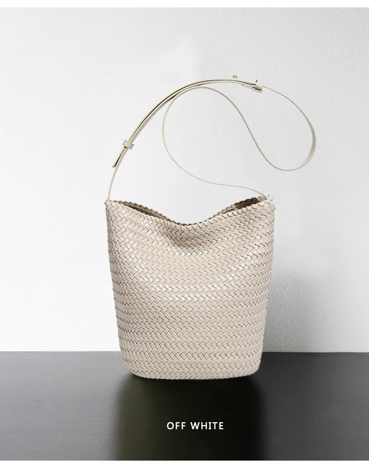 Luxury Women's Shopping Bag New High-End Hand-Woven Leather Bucket Bag Large-Capacity Shoulder Messenger Bag Commuter Tote Bag