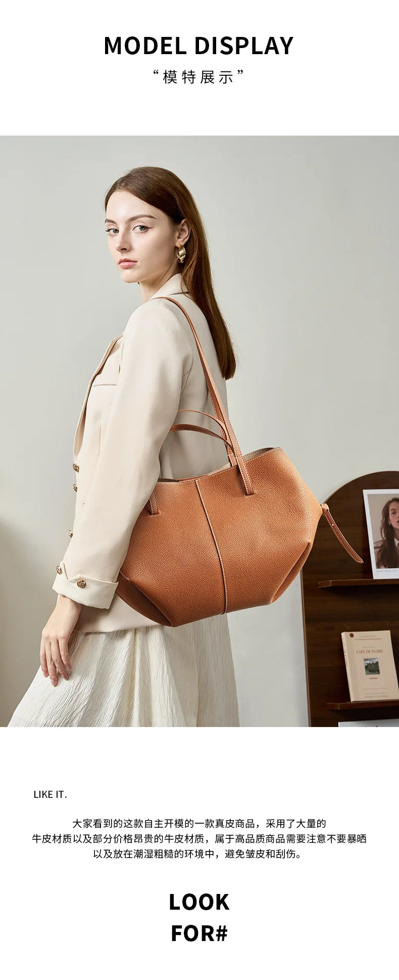 2025 leather shoulder bag versatile niche handbag, top layer cowhide commuting high-end feeling, large capacity tote bag for wom