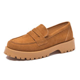 AIYUQI Women's Suede Square-Heel Loafers | British Style