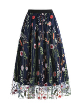 Tonval Floral Embroidered Mesh Midi Skirt – Elegant & Vintage