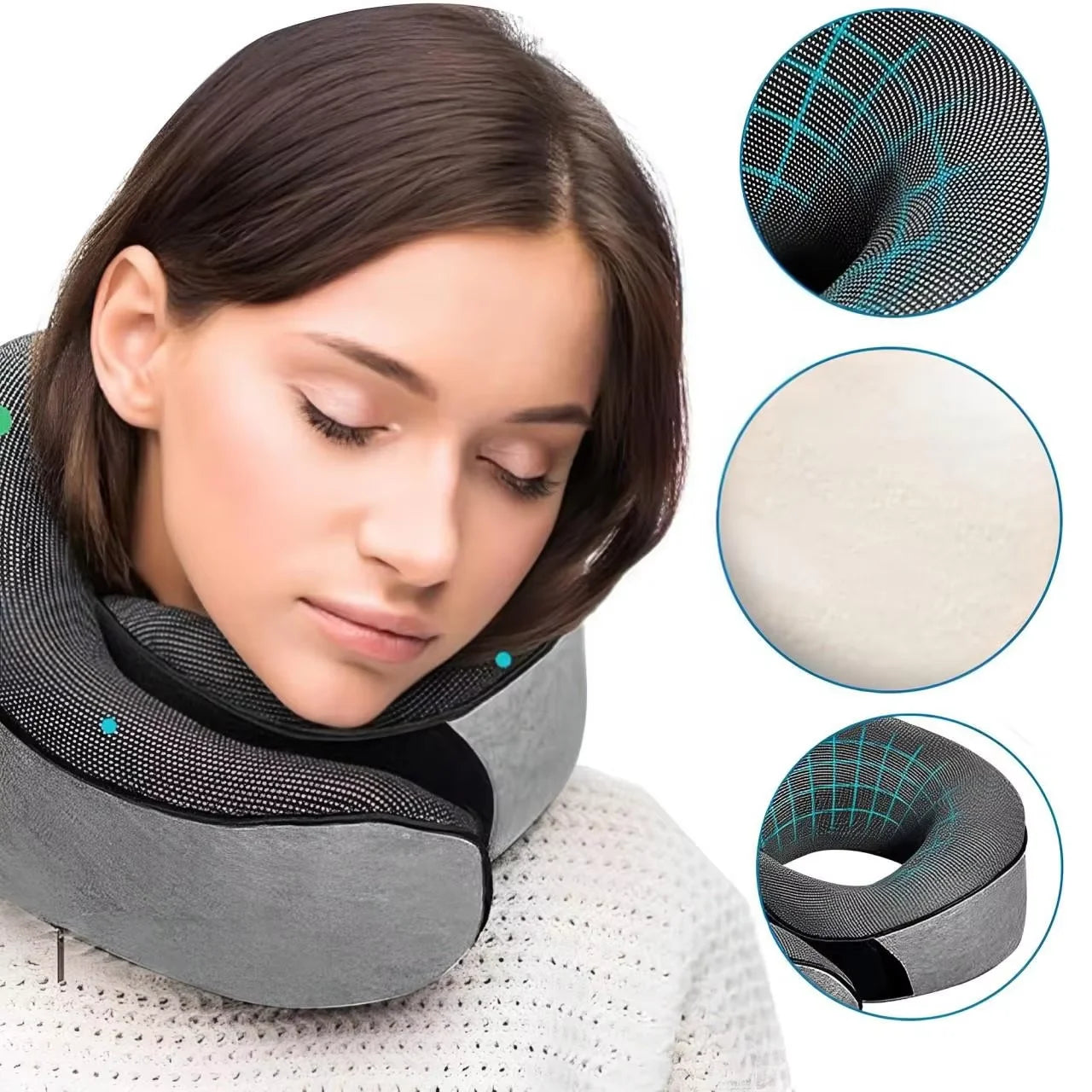 Memory Foam U-Shape Travel Neck Pillow – Snail Design