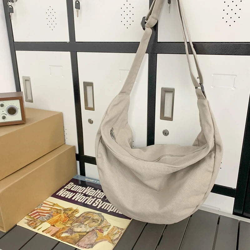 Solid Color Canvas Female Crossbody Bags For Women Large Capacity Shopping Messenger Bag Student Shoulder Bag Unisex School Bag