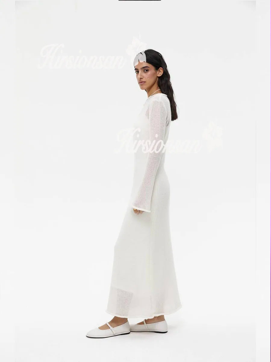 Elegant O-Neck Knit Maxi Dress