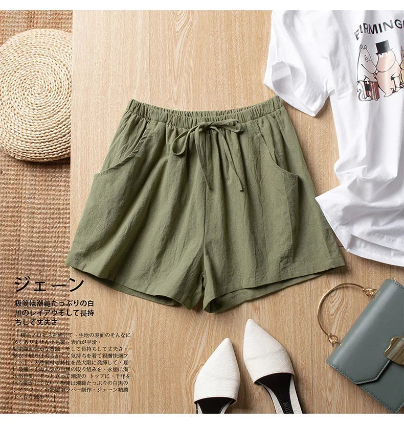 High-Waisted Linen-Style Bow Sash Shorts