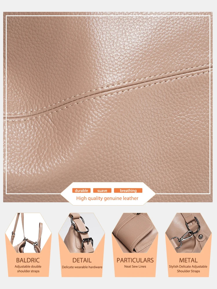 Zency Stylish Women Shoulder Bag 100% Genuine Leather Large Capacity Handbag Multifunction Satchel Bag Backpack Brown 2 in 1 Bag