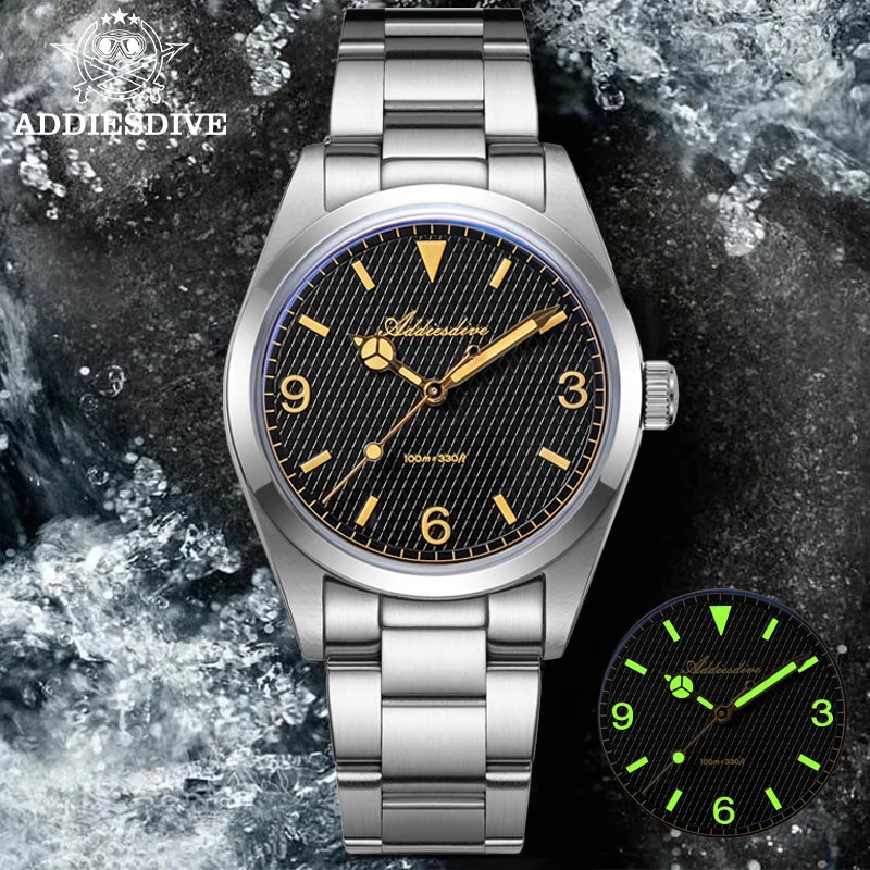 ADDIESDIVE 36mm Men Watch Luxury 200m Waterproof Super Luminous Bubble Glass Stainless Steel Wrist Watch Quartz Watches For Men