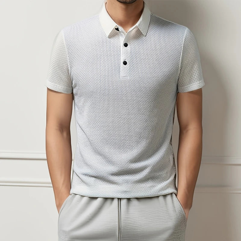 Men's Textured Knit Polo – Breathable Business Casual