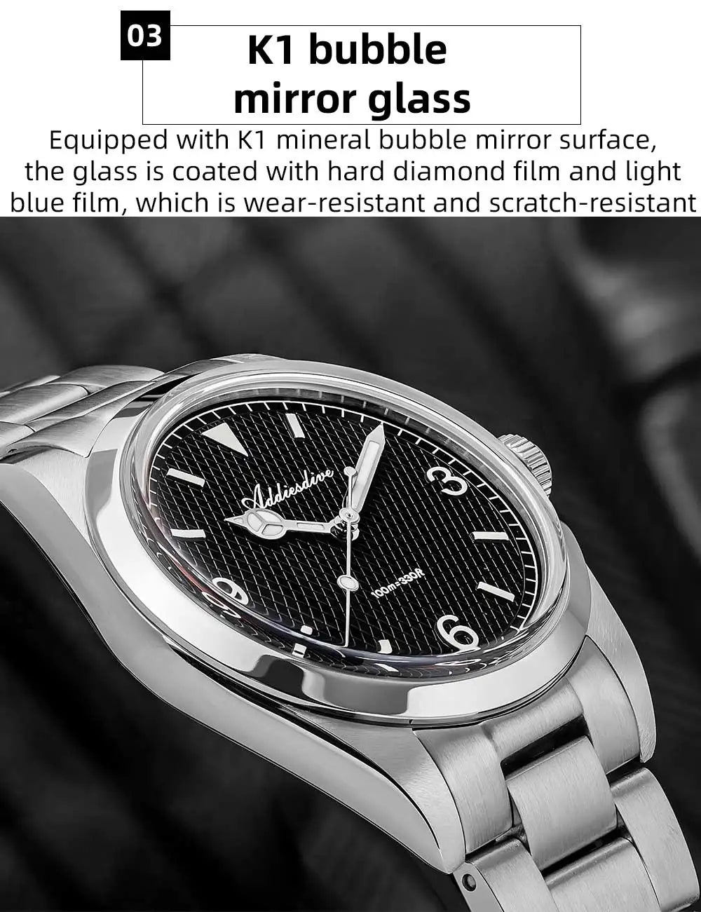 ADDIESDIVE 36mm Men Watch Luxury 200m Waterproof Super Luminous Bubble Glass Stainless Steel Wrist Watch Quartz Watches For Men