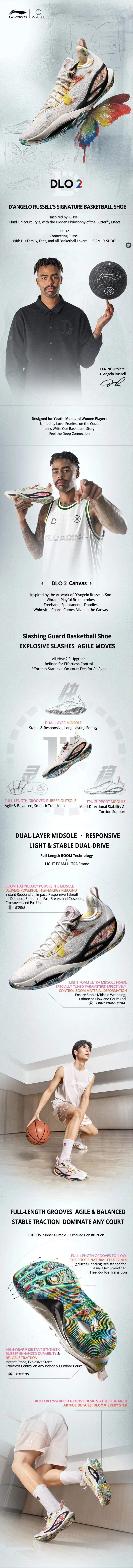 Li-Ning Men's Wade DLO 2 On Court Basketball Shoes BOOM Cushion Stable Support Lightweight LiNing Durable Sports Shoes ABPW013